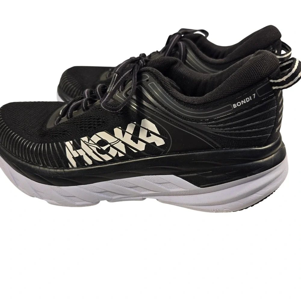Hoka One One Bondi 7 Black White Running Shoes Womens 9 1110519 BBLC Sneaker - Picture 4 of 11